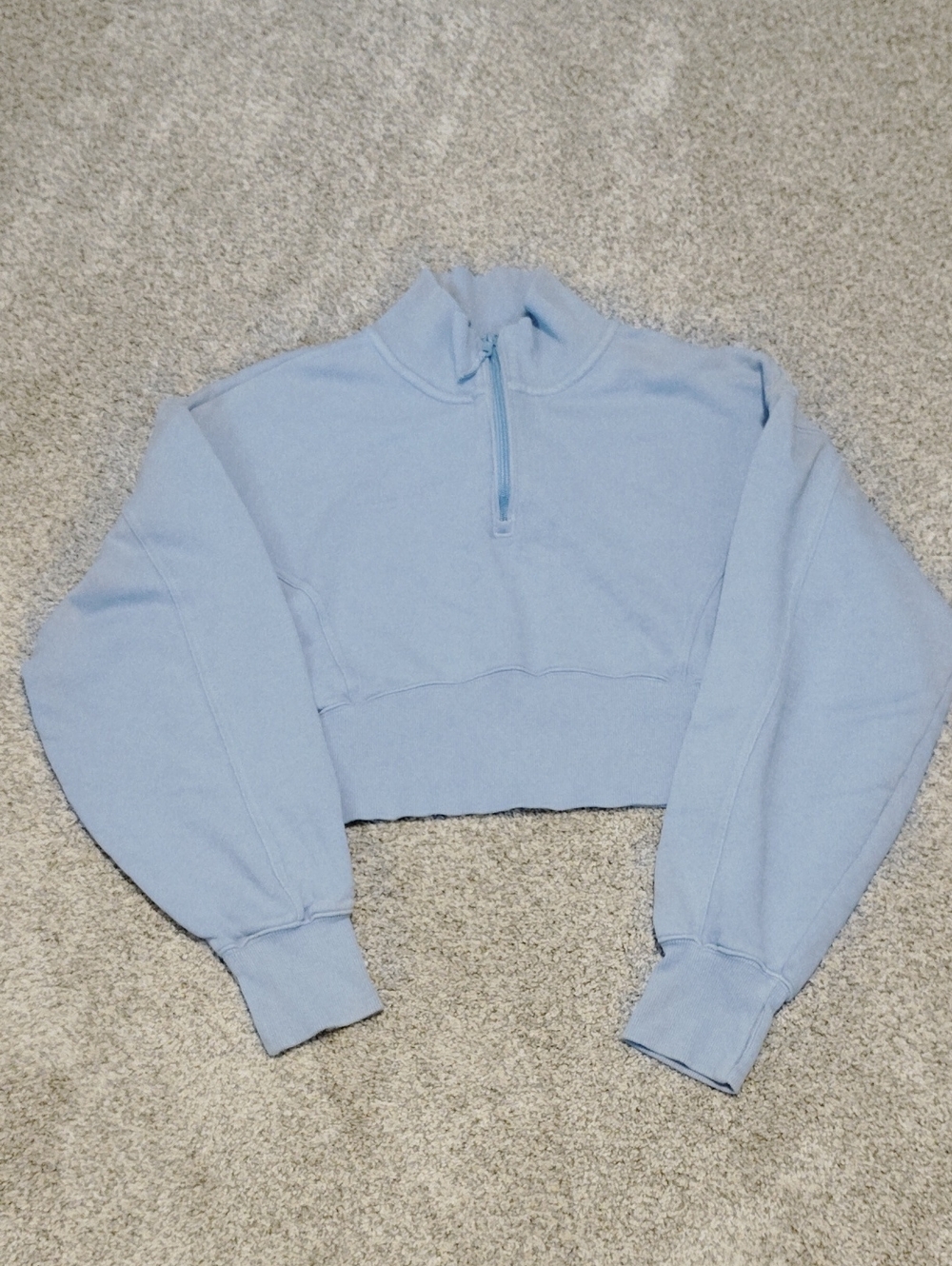 aerie Cropped Quarter-Zip Sweatshirt in Light Blue